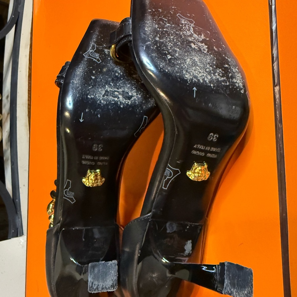 Versace Black Heels with Gold Chain Accents - Picture 5 of 5